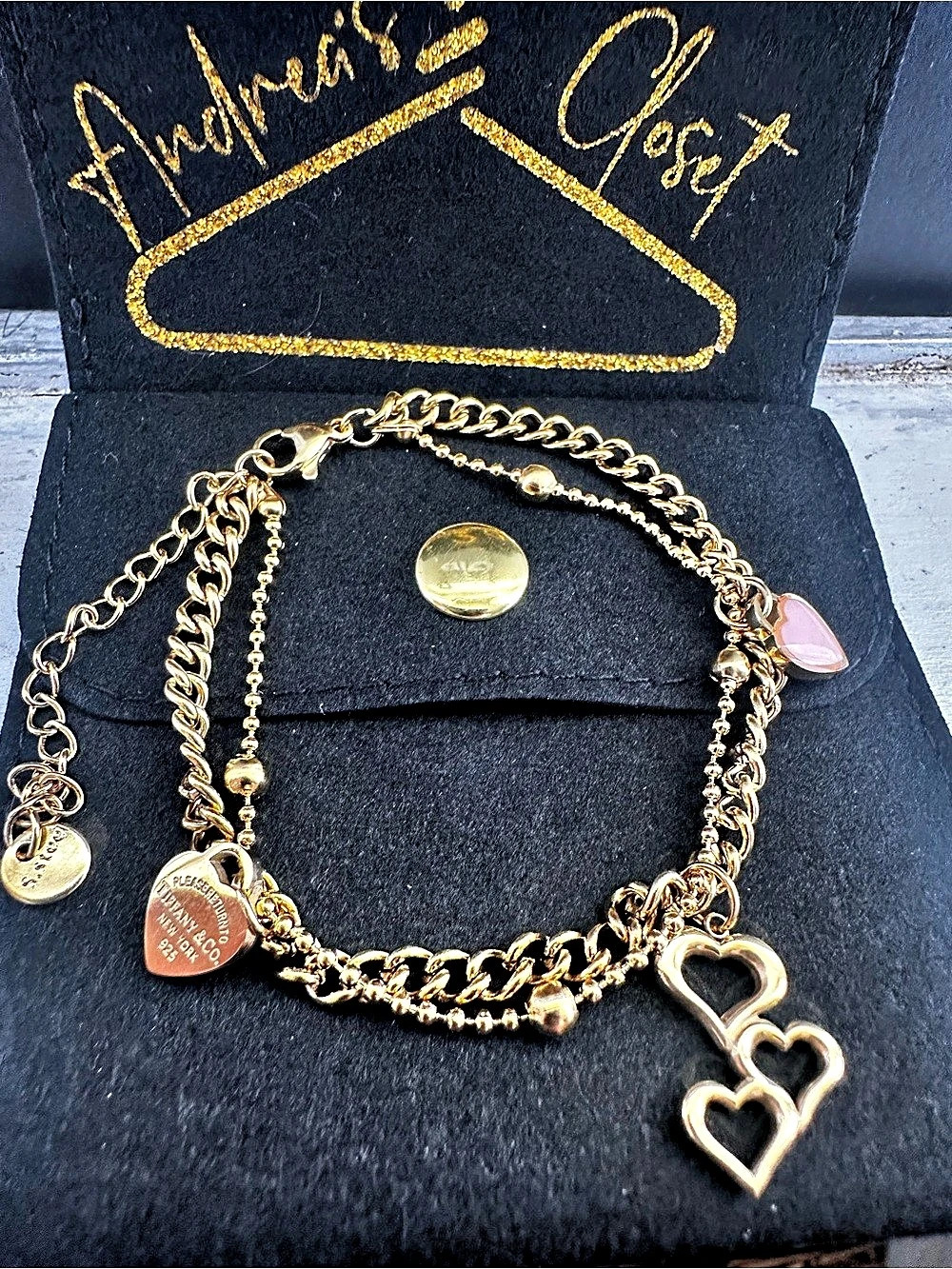 Heart Pendant Charm Necklace in Gold & Pink Like New